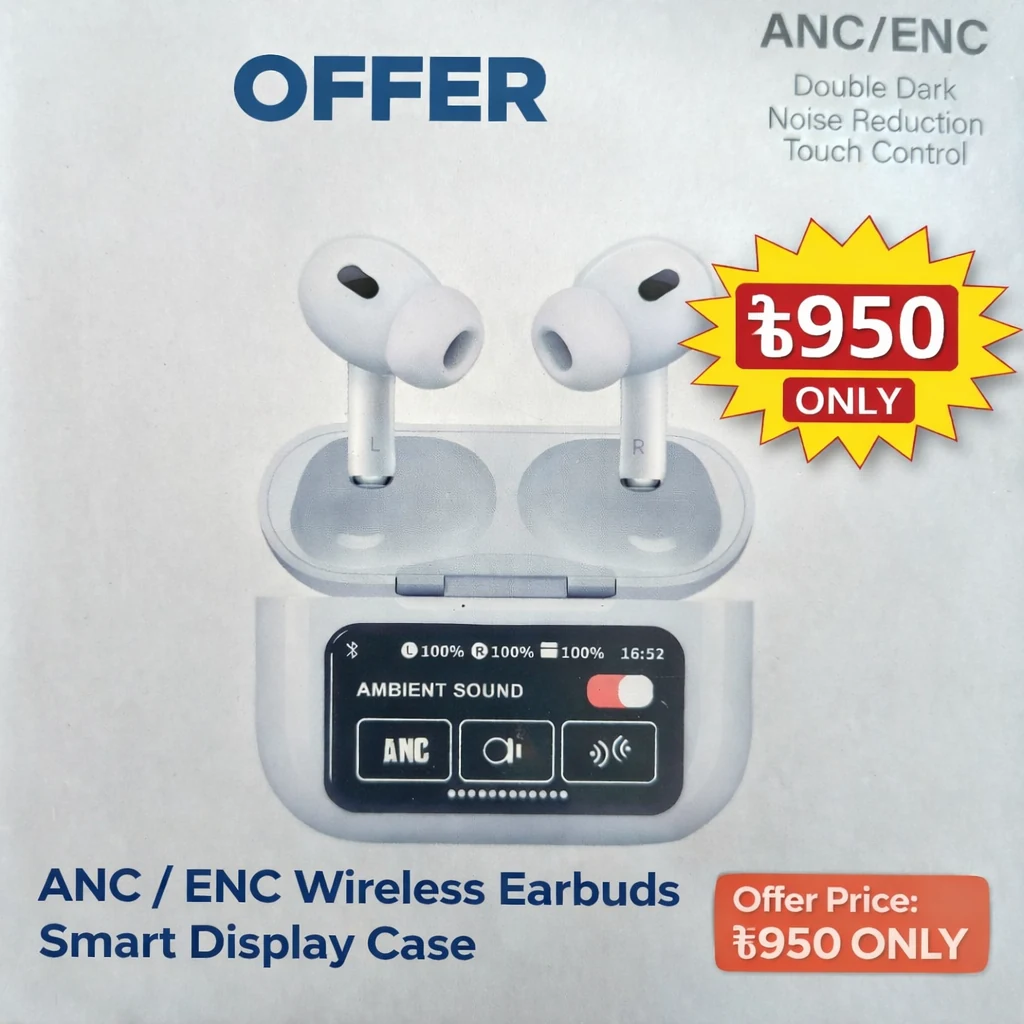 ANC ENC Double Dark Noise Rduction Tutch Control Earbuds Screen Display – ButterFly BD image 3