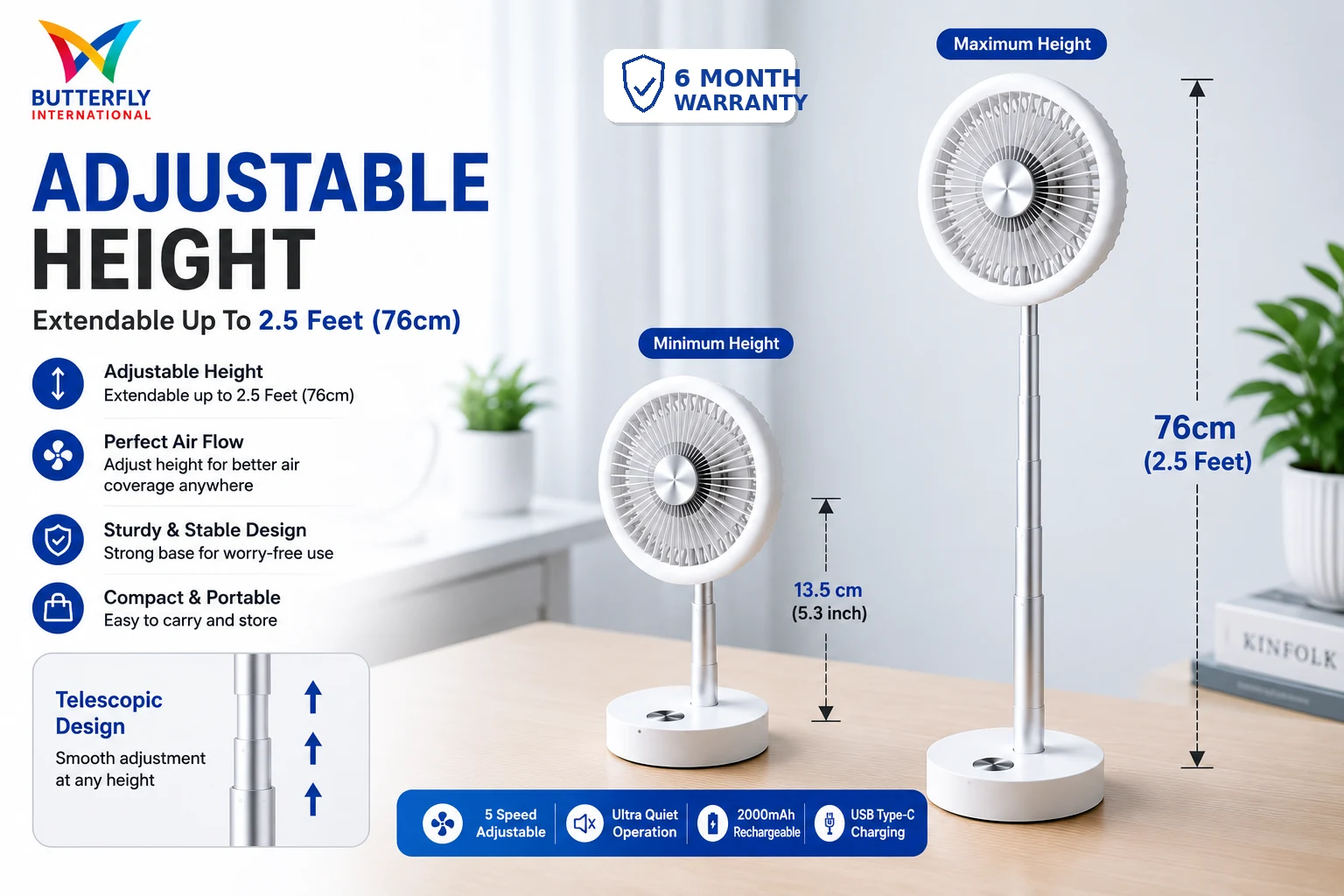 Aesthetic Mini Rechargeable Fan – ButterFly BD image 4