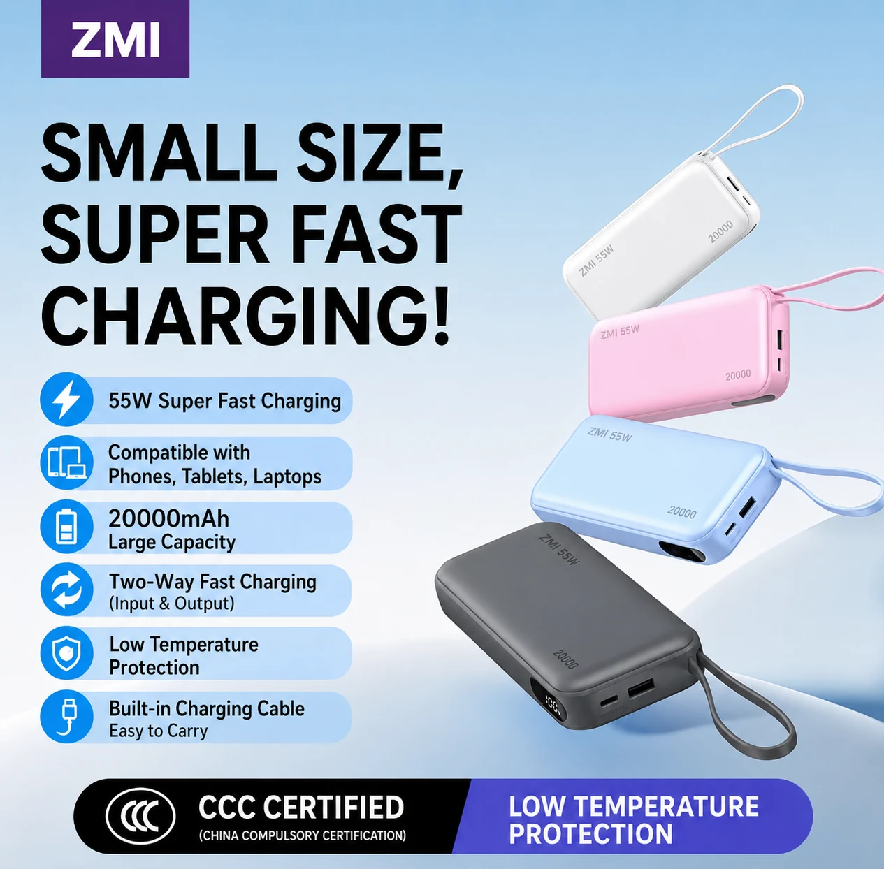 ZIME 55W Super Fast Charging Power Bank – ButterFly BD image 2