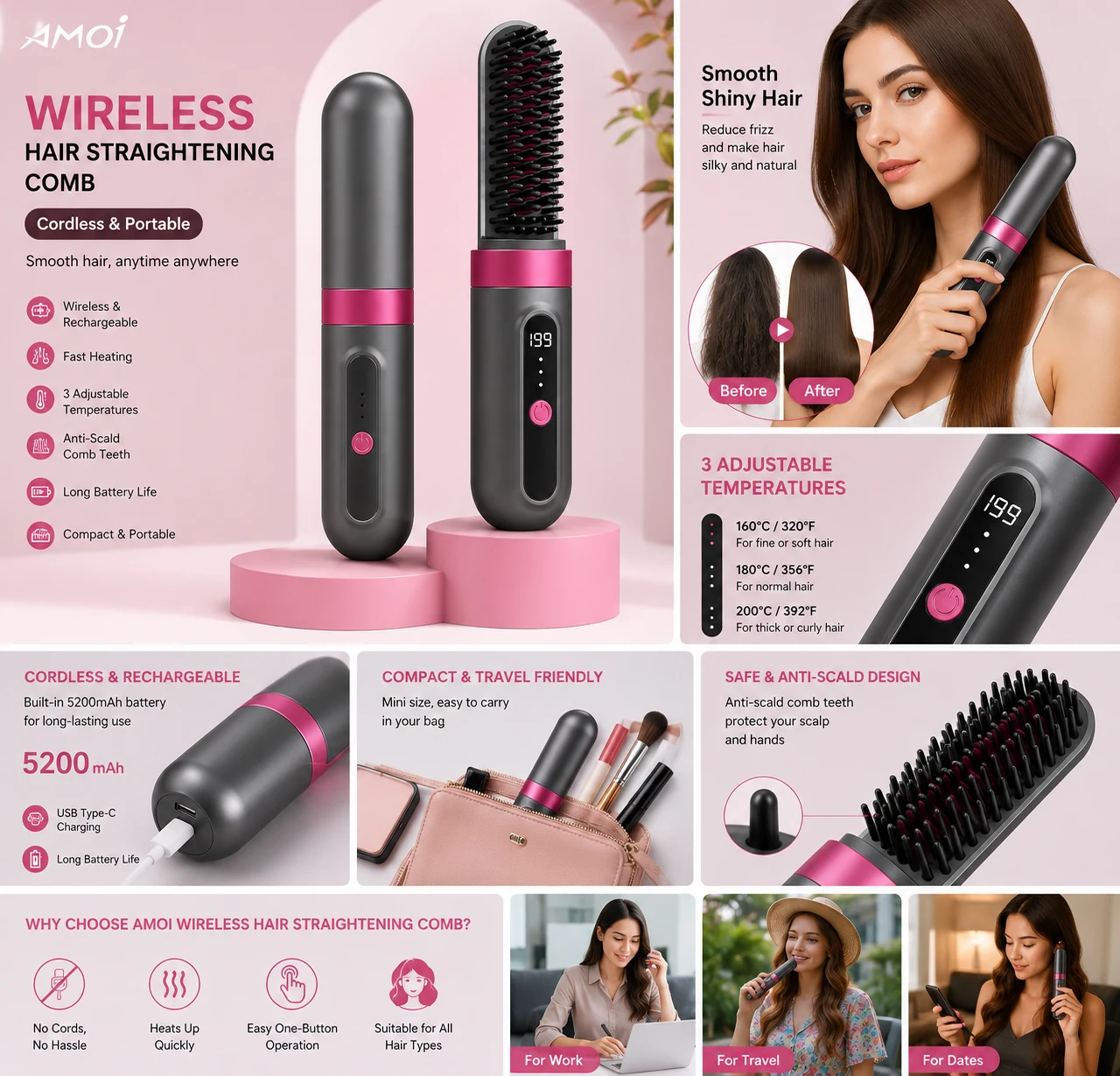 Portable hair straightening comb – ButterFly BD image 2