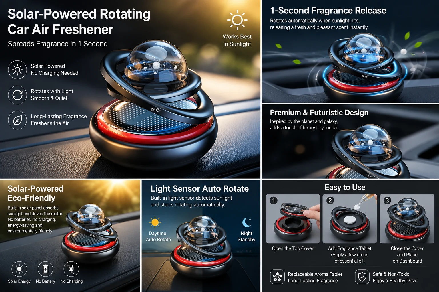 Solar-powered rotating car air freshener – ButterFly BD image 2