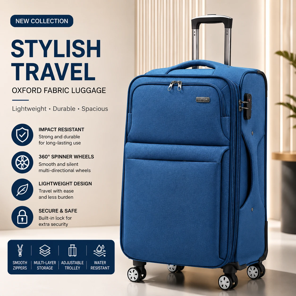 Stylish Oxford Fabric Travel Suitcase – ButterFly BD