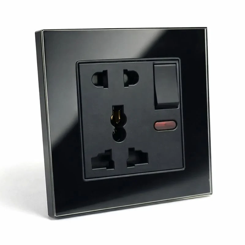 Glass Border 5 Pin Socket with Switch Black – ButterFly BD