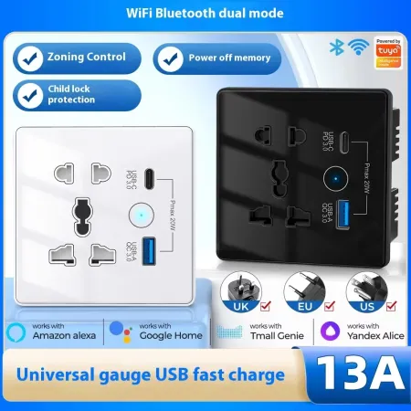 Wifi Type C and USB 5 pin Socket 10A Round Corner Black – ButterFly BD image 2