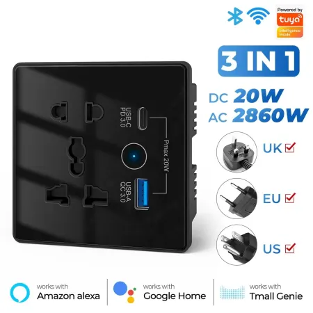 Wifi Type C and USB 5 pin Socket 10A Round Corner Black – ButterFly BD image 3