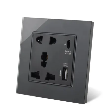 Glass Border Wall Socket 5 Pin With Type-C and USB Black – ButterFly BD